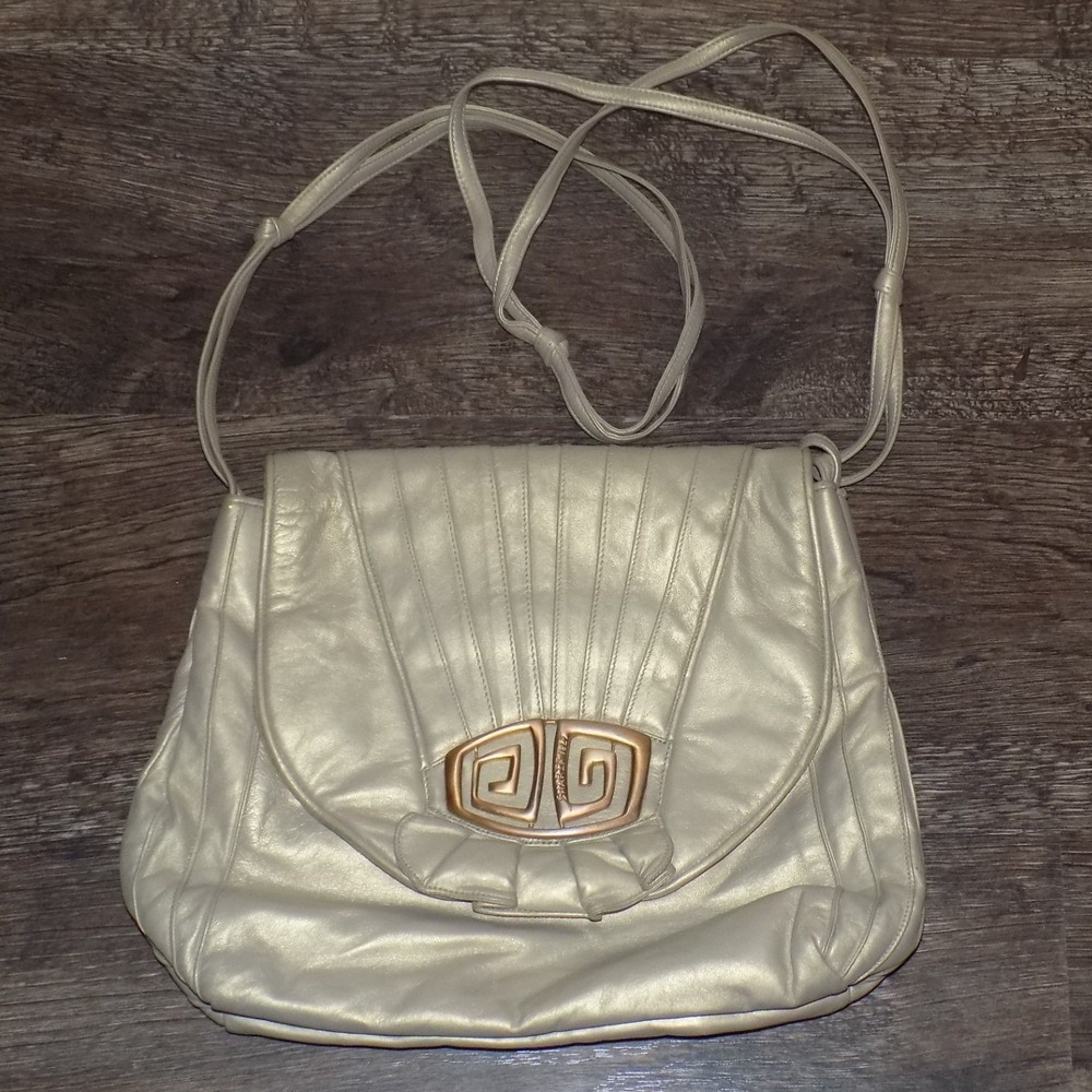 Sharif Leather Crossbody Bag Champagne Gold Excellent Vintage 80s Shell